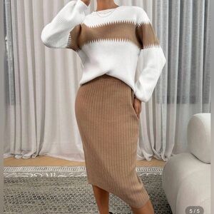 Women’s Two Piece Drop Shoulder Sweater & Knit Skirt EUC